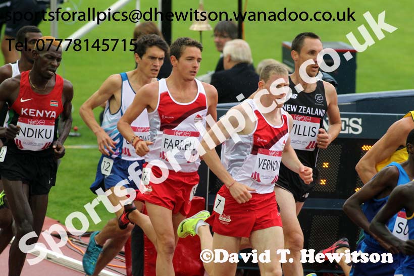 Tom Farrell and Andy Vernon (both England) in the 5000 metres, 2014 Commonwealth Marathon, Glasgow. Photo: David T. Hewitson/Sports for All Pics